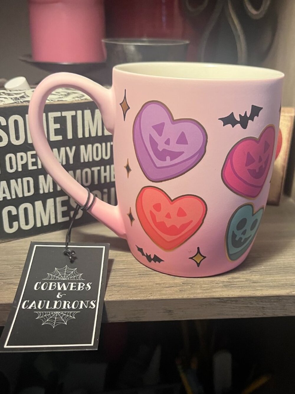 Cobwebs and Cauldrons Soft Pink Valloween Mug